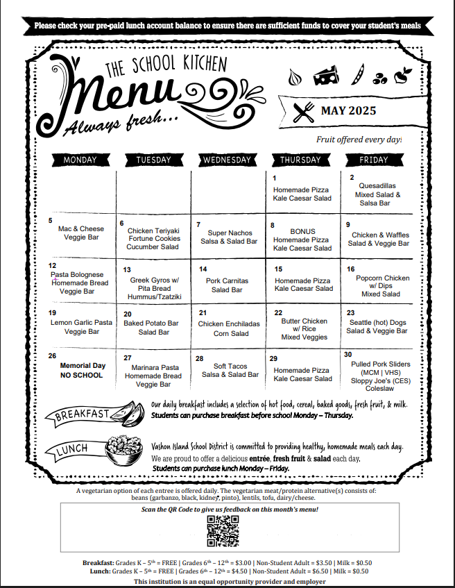 May 2025 Lunch Menu